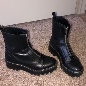 Zara black zip up leather boots